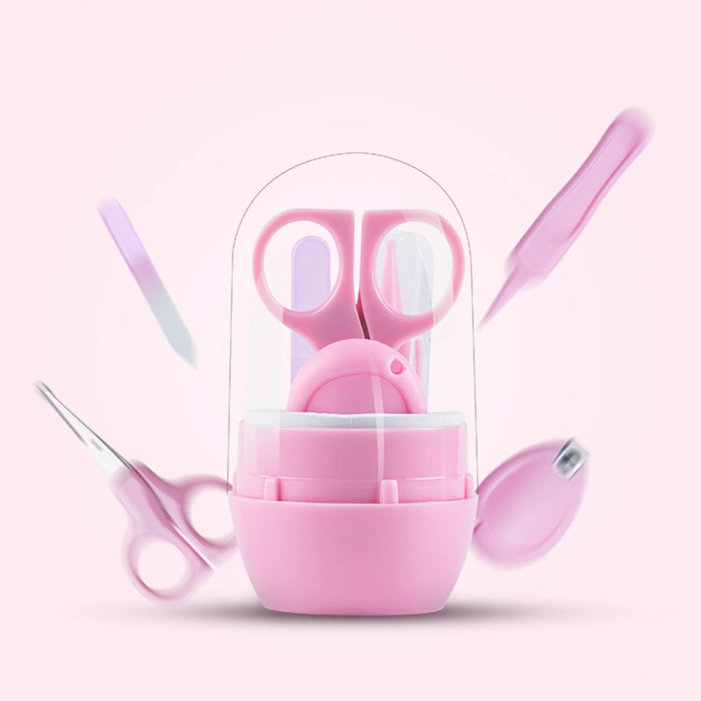 5 Pcs Baby Care Grooming Set with Nail File Clipper Tweezer Travel Portable Baby Care Grooming Kit (Pink)