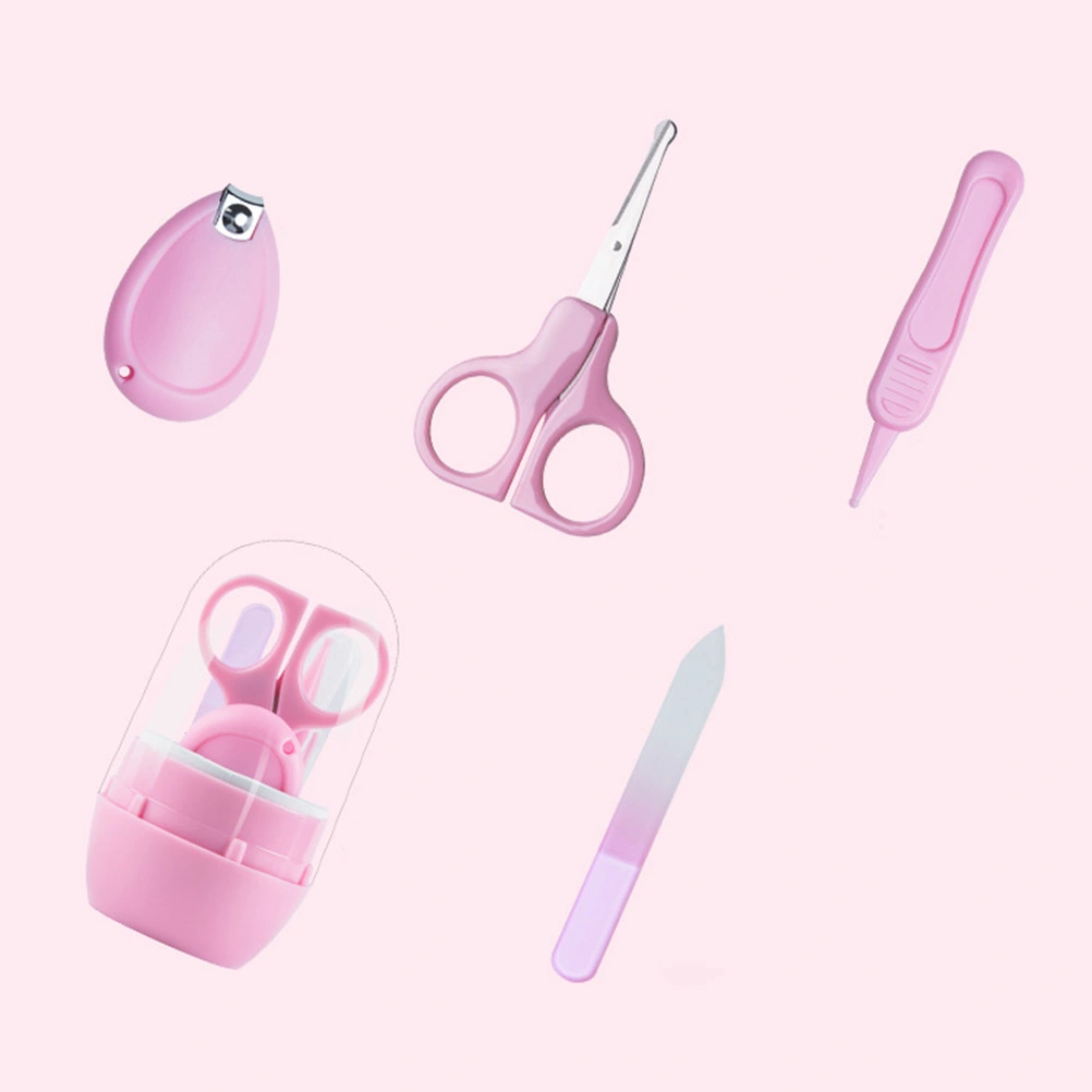 5 Pcs Baby Care Grooming Set with Nail File Clipper Tweezer Travel Portable Baby Care Grooming Kit (Pink)