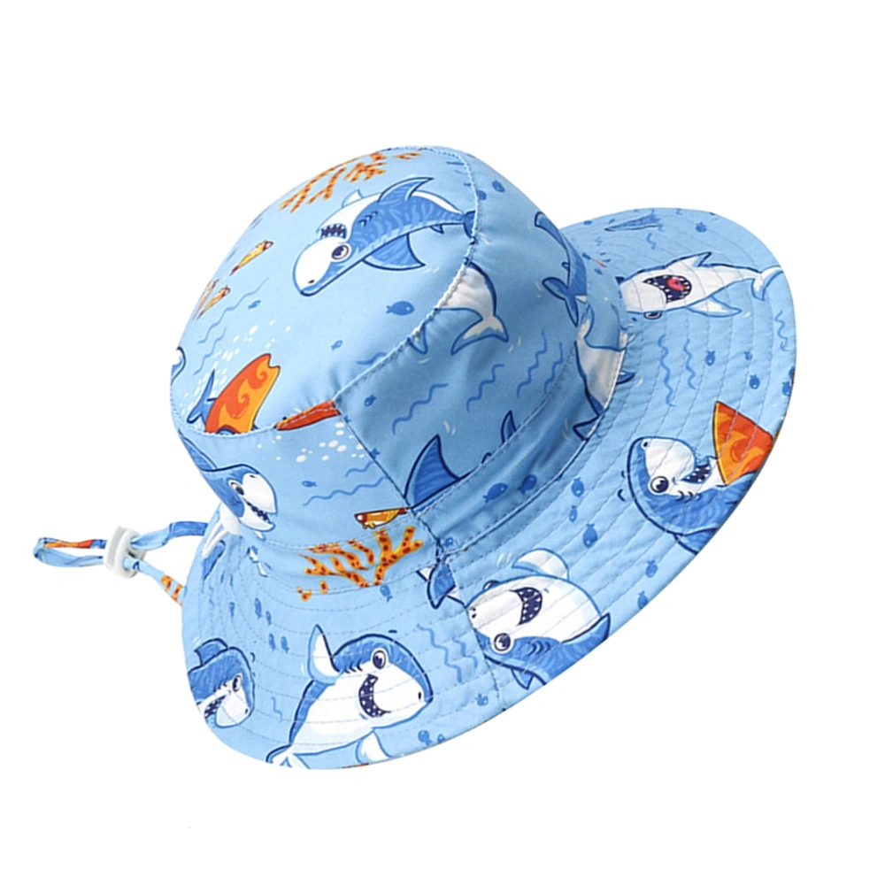 54cm Blue Summer Beach Hat Shark Design Suncreen Sun Hat Breathable Fisherman Hat for Outdoor Child with Adjustable Belt