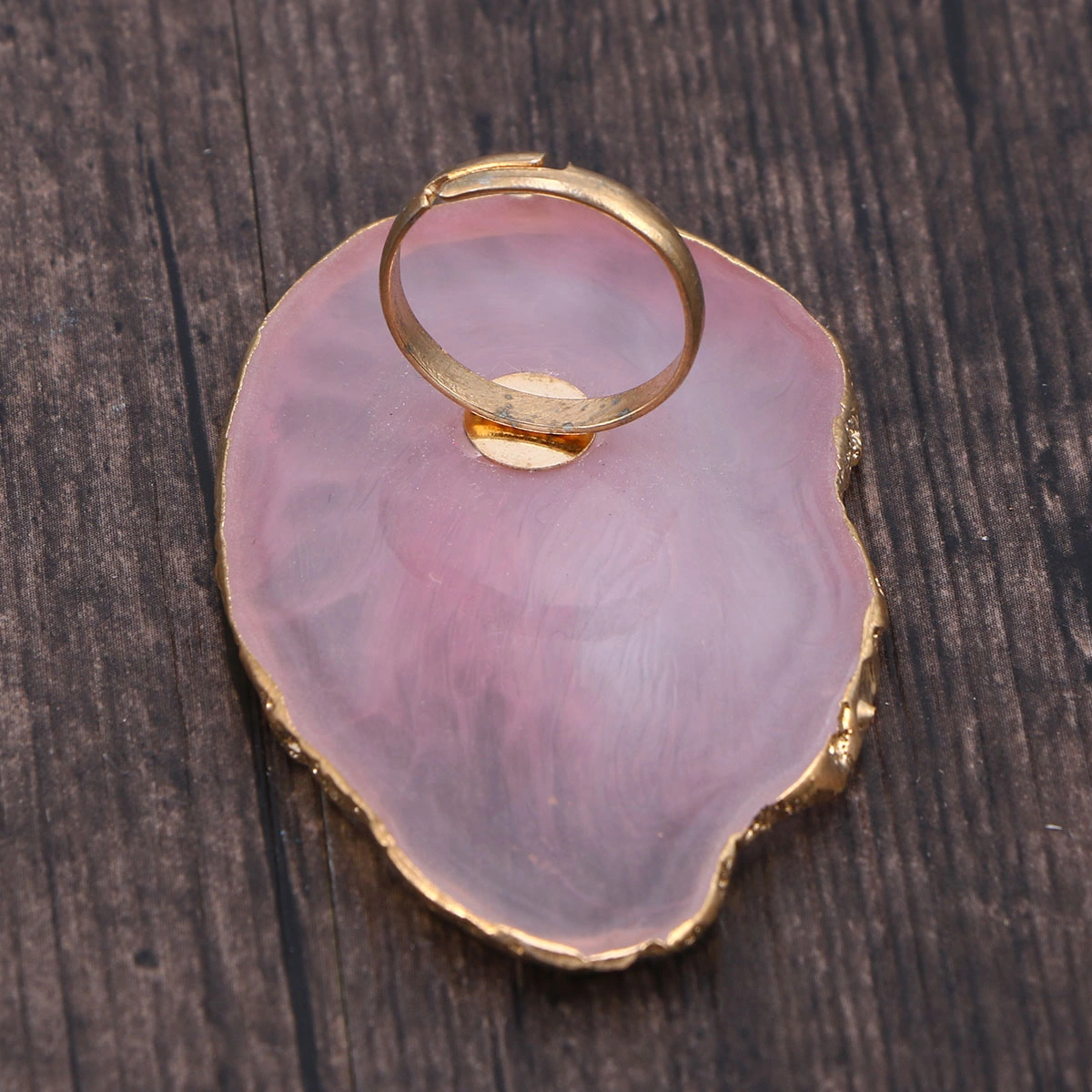 Mini Finger Ring Manicure Nail Art Gold Jade Agate Texture Manicure Supplies Adjustable Color Ring(Pink)