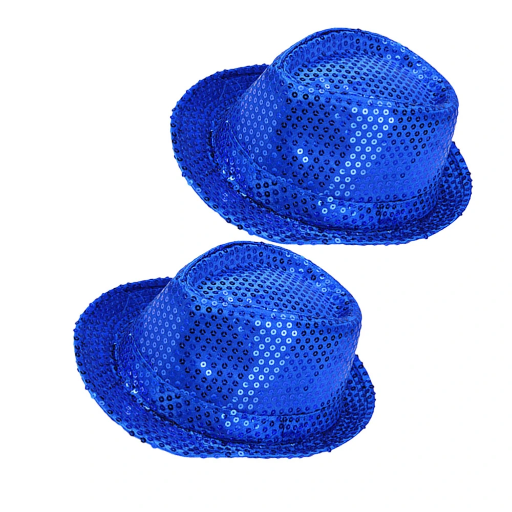 2PCS Jazz Hat Sequins Hat Magician Costume Party Dress up Accessory Performing Props for Adults (Blue)