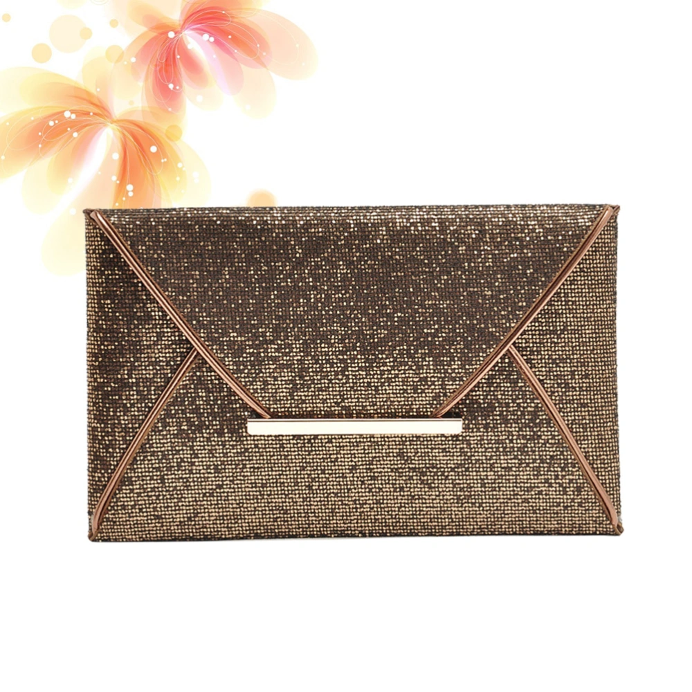 1PC Elegant Women Sequin Handbag Party Evening Envelope Clutch Purse Wallet (Coffee)