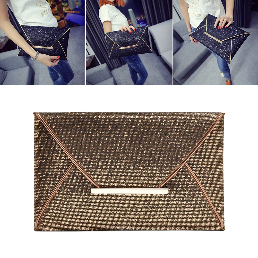 1PC Elegant Women Sequin Handbag Party Evening Envelope Clutch Purse Wallet (Coffee)