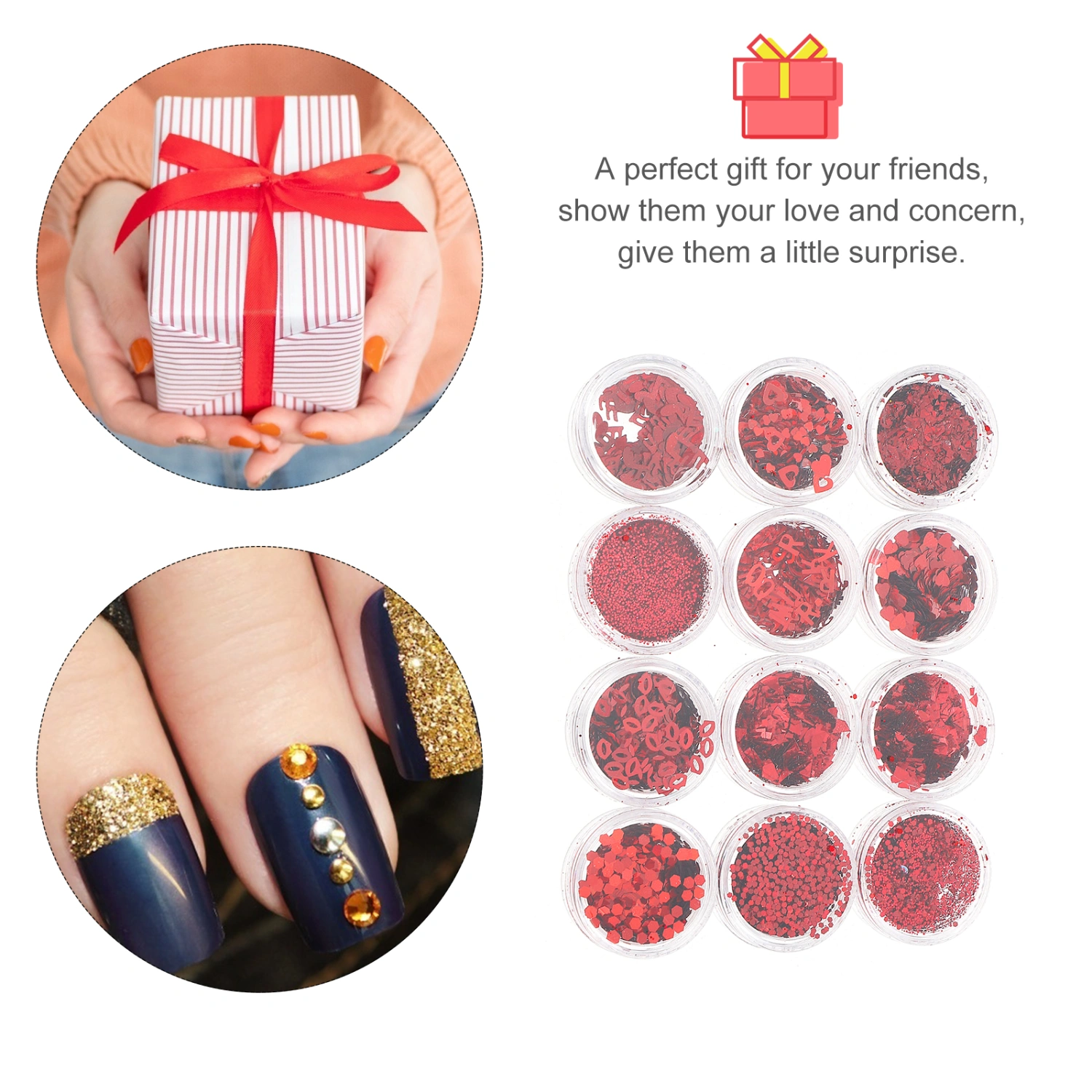 12 Boxes Nail Glitter Sequins Valentine's Day Nail Sequins Nail Confetti Glitter