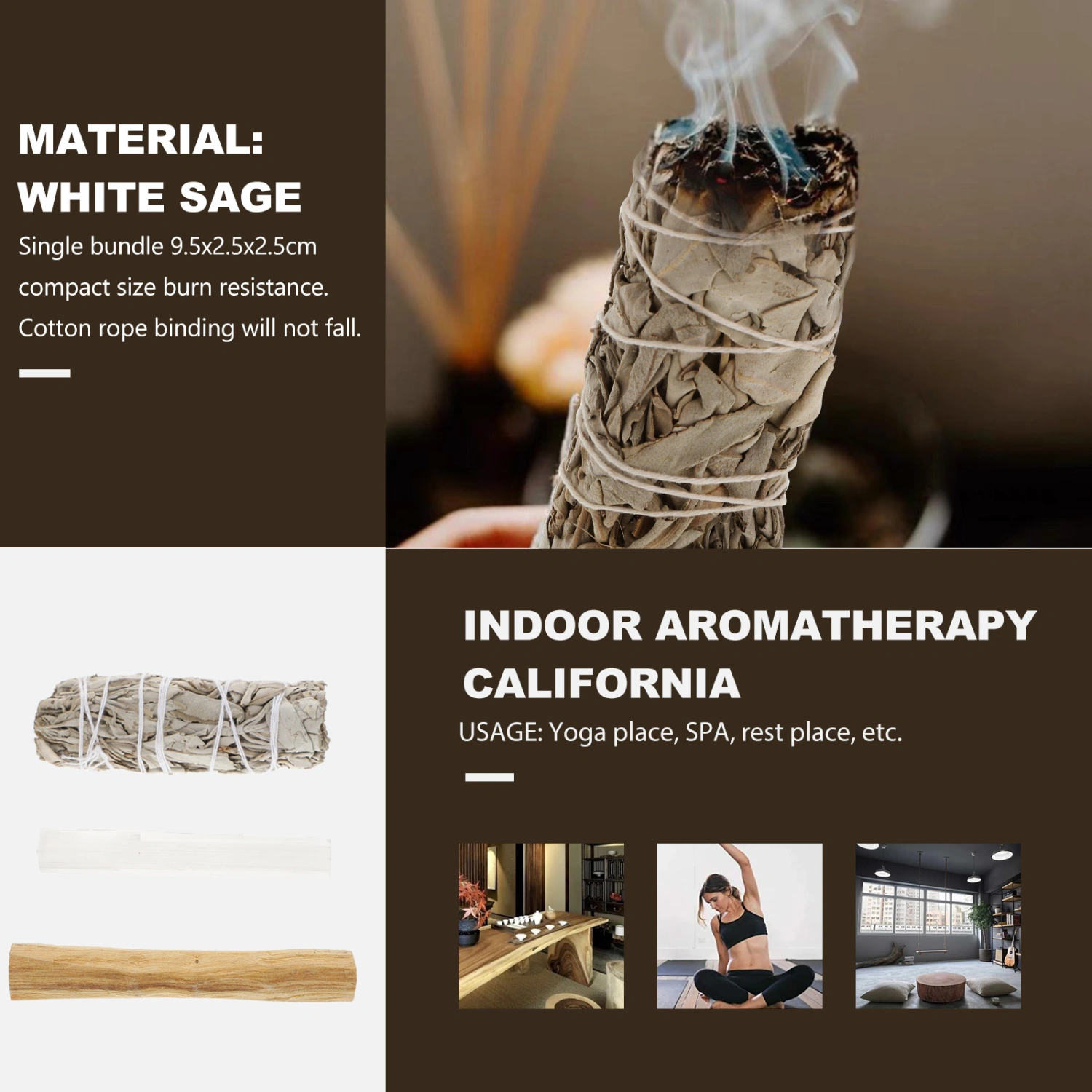 1 Set of Meditation Incense White Sage Pure Grass Bundle for Home Indoor