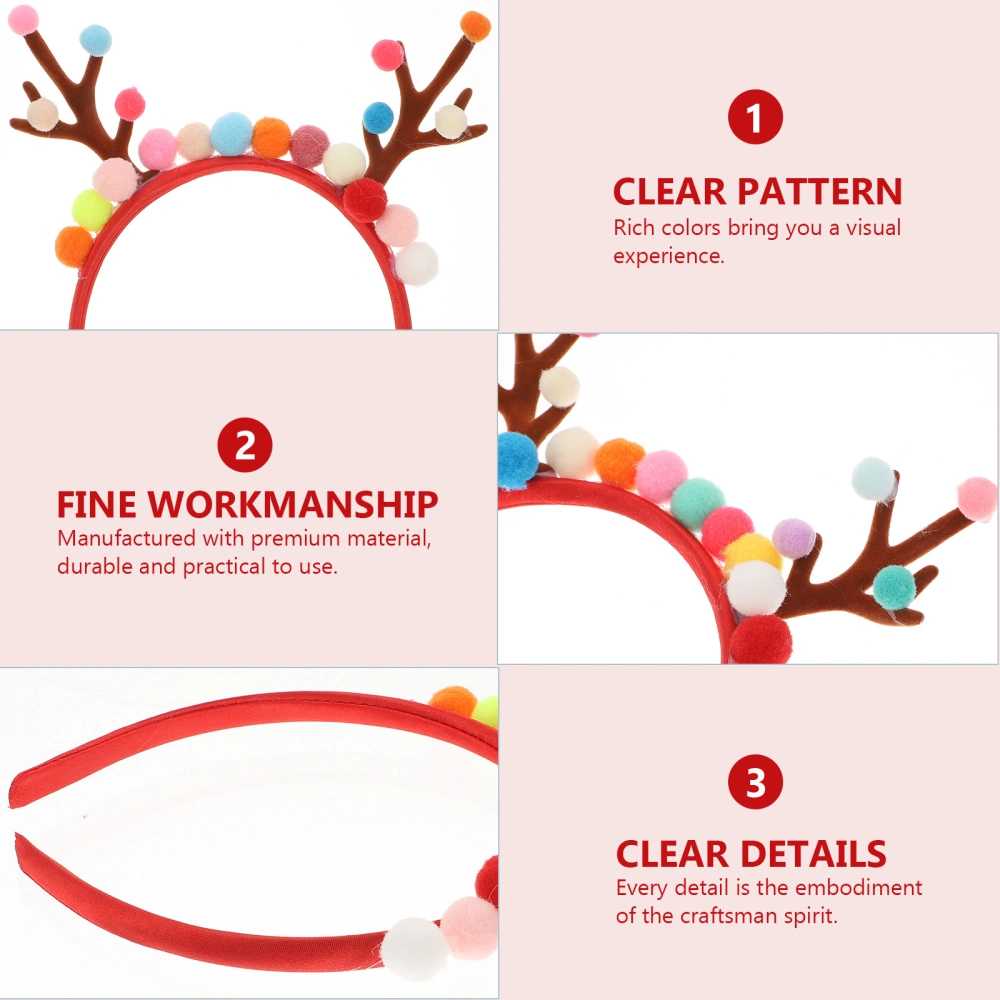 2Pcs Christmas Antler Headband Colorful Pompom Headband Xmas Hair Accessory