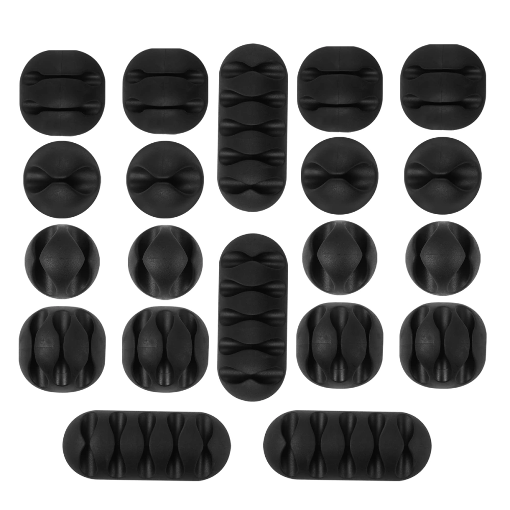 2 Set/20 Pcs Desktop Cable Fastener Set Flexible TPR Multi-hole Wire Fixer Bobbin Winder Combination Winding Tool (Black)