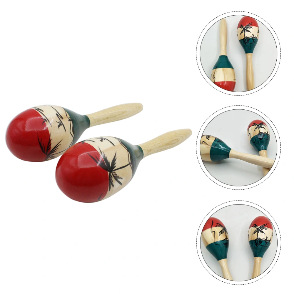 1 Pair Wood Maracas Coconut Tree Pattern Hand Percussion Festival Maracas Toys