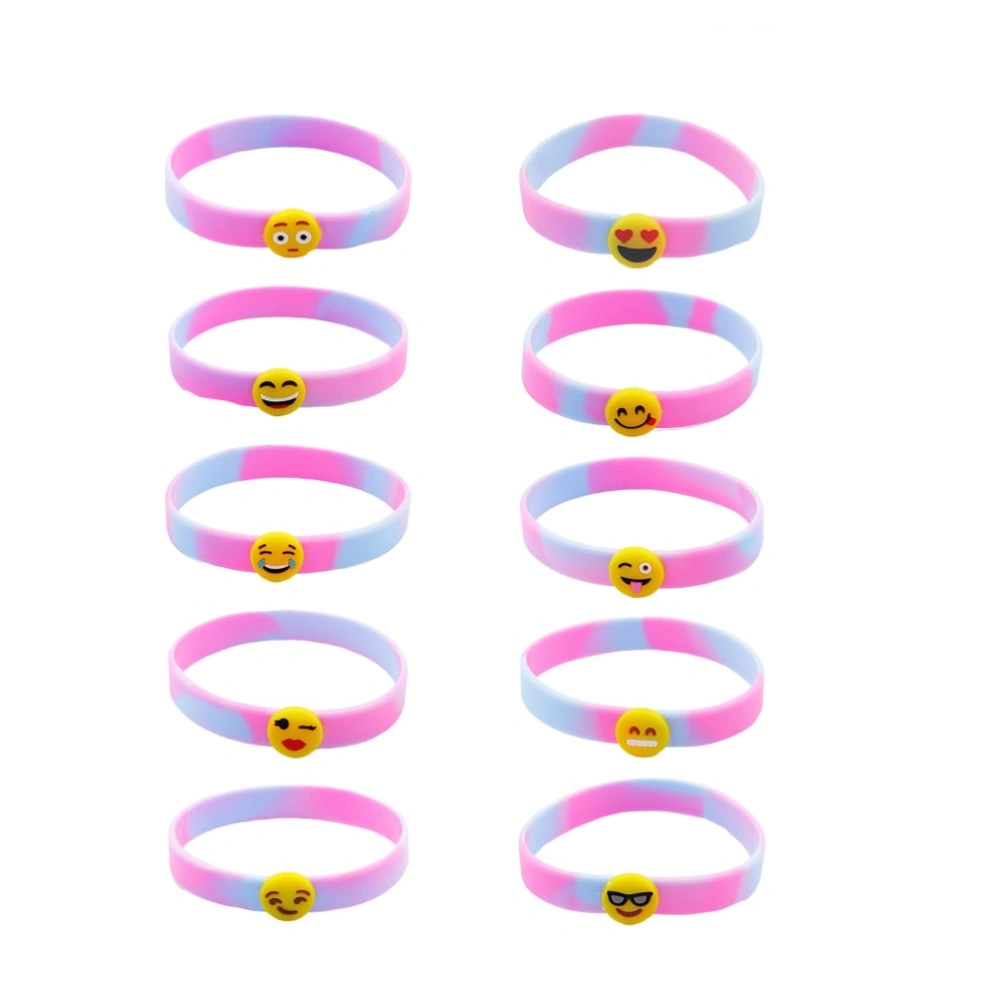 10pcs Face Expression Bracelet Kids Toy Colorful Wrist Straps Silicone Wristbands Dress up Accessary Party Supplies (Random and Assorted Pattern)