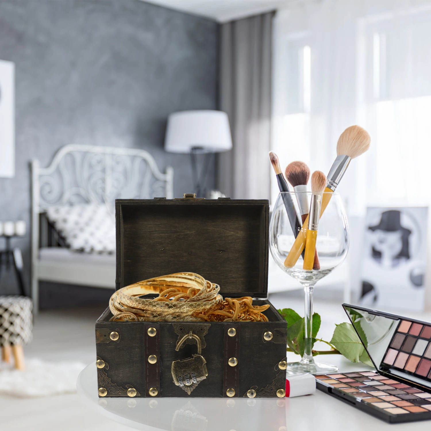 Large Capacity Jewelry Box Vintage Decorative Box Jewelry Storing Organizer with Lock