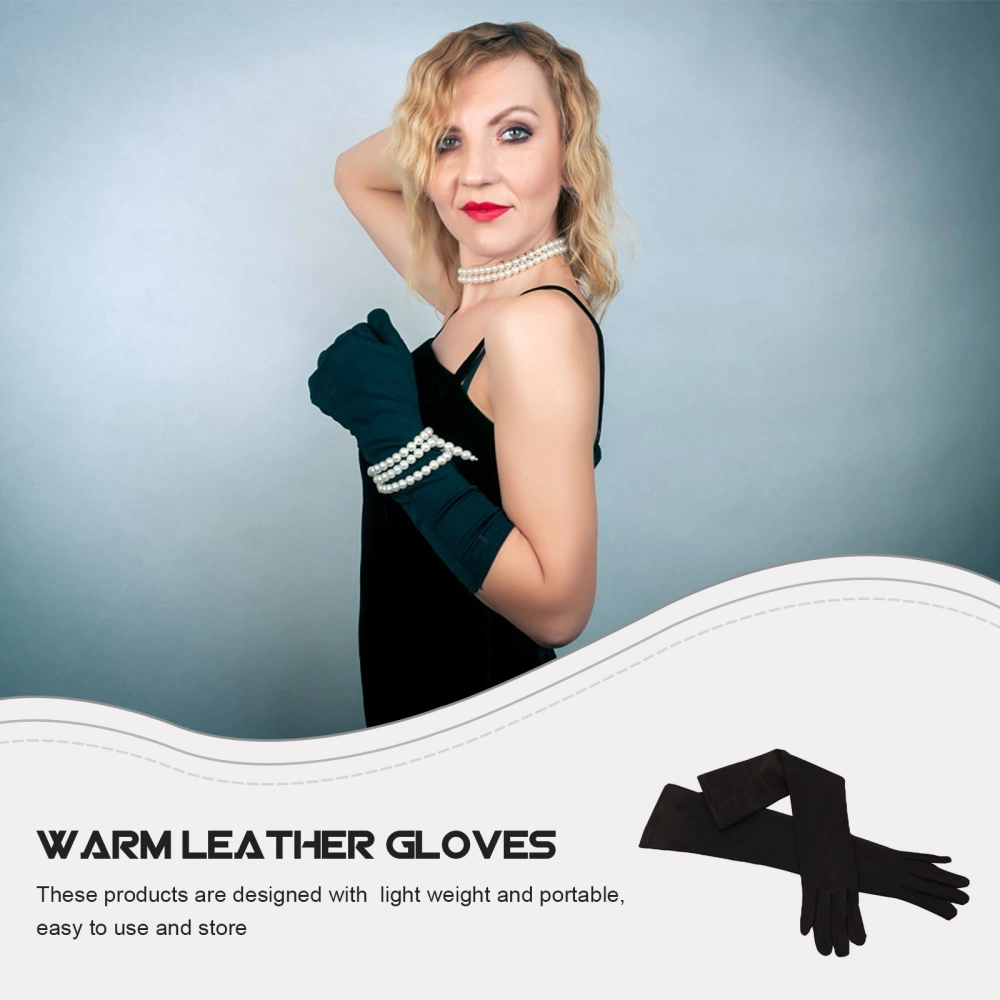 4Pcs Durable Ladies Black Arm Sleeves Warm Leather Hand Gloves  (Black)