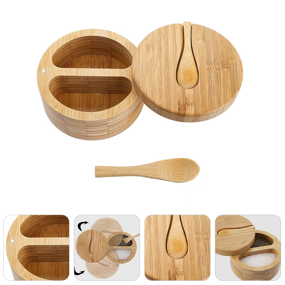 1pc Kitchen Seasoning Canister Condiment Bamboo Case Universal Seasoning Container with Spoon