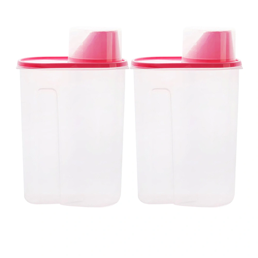 2pcs Kitchen Food Sealed Storage Container Plastic Empty Storage Jar Grain Canister for Tea Coffee Bean Dried Fruit (Large Size, 2.5L, Pink)