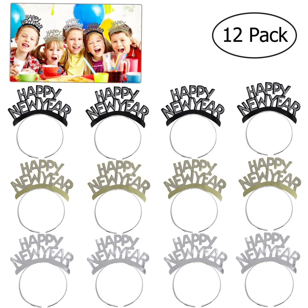 TINKSKY 12Pcs HAPPY NEW YEAR Hair Clasp Headband Aluminum Foil New Year Party Decorations Tiara