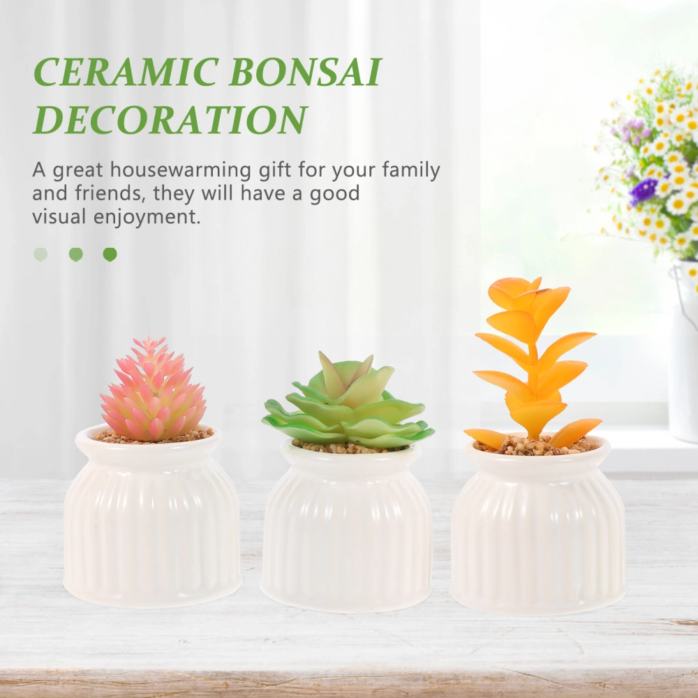 4pcs Simulated Succulent Plant Bonsai Adornment Ceramic Basin Ornament Home Supplies