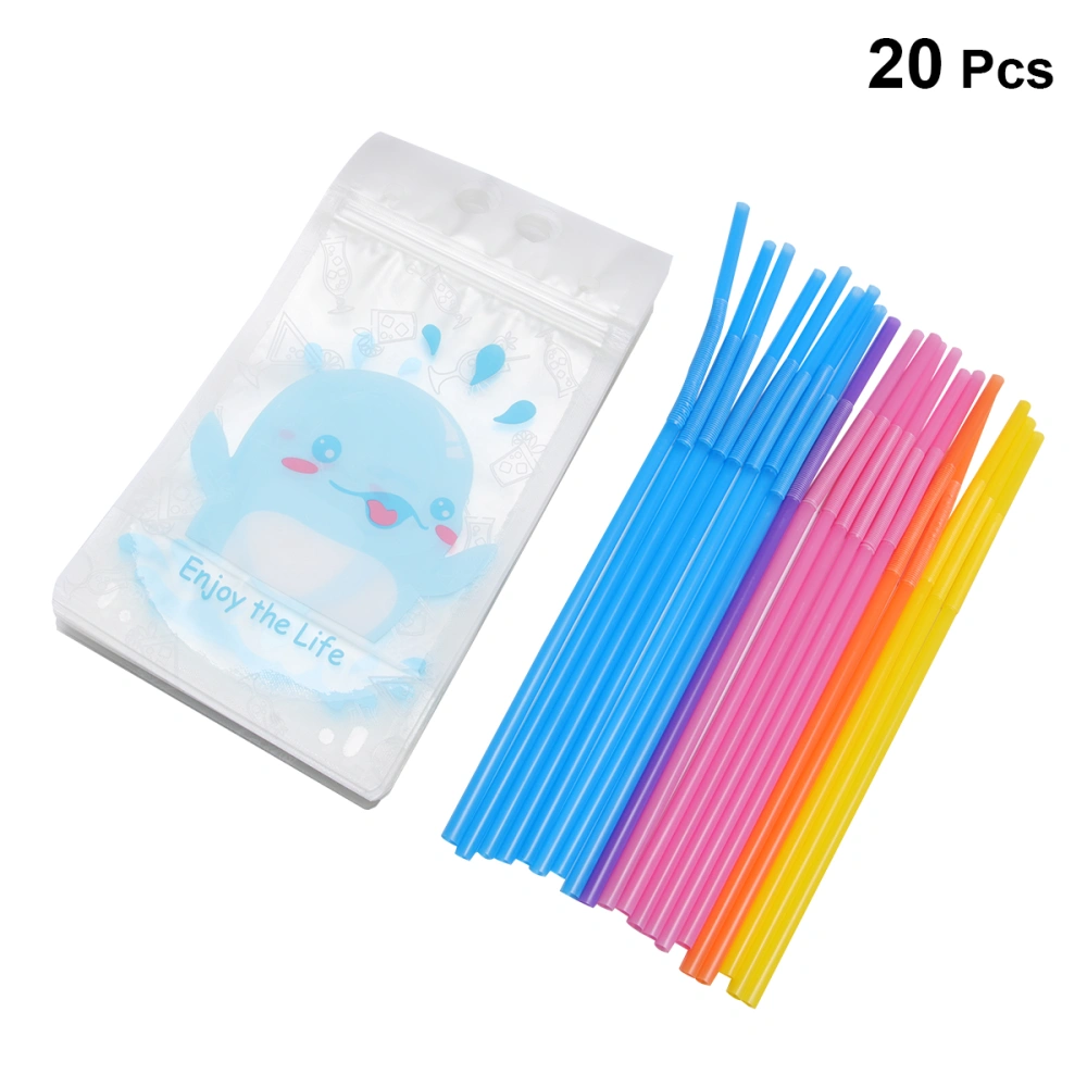 20PCS Dolphin Zipper Clear Stand-Up Plastic Pouches Bags with 20 Drink Straws