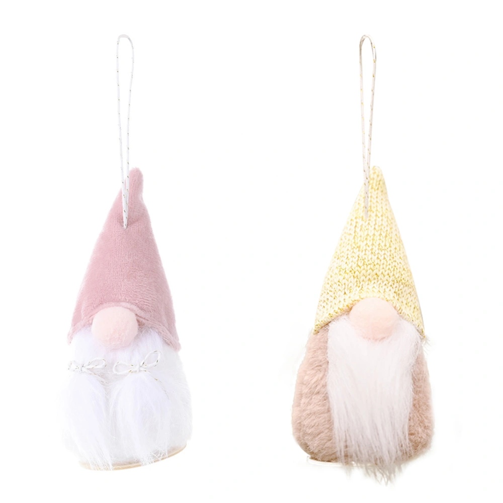 2 Pcs Christmas Gnome Ornaments Wooden Round Bottom Plush Doll Christmas Decor