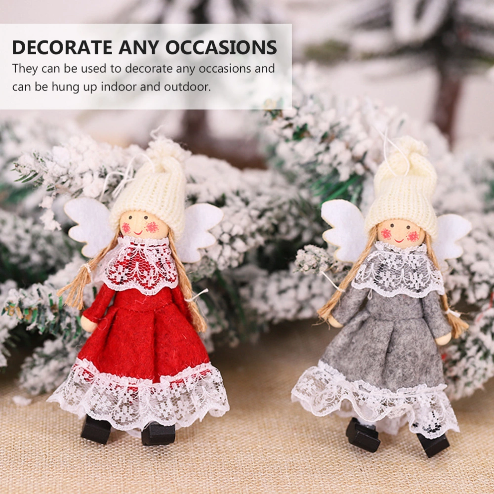 2Pcs Christmas Tree Pendants Feather Angel Doll Decorations (Random Color Style)