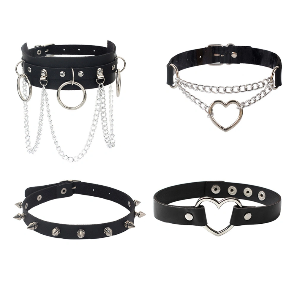 4pcs Punk Leather Choker Necklace Women Choker Halloween Costume Accessory