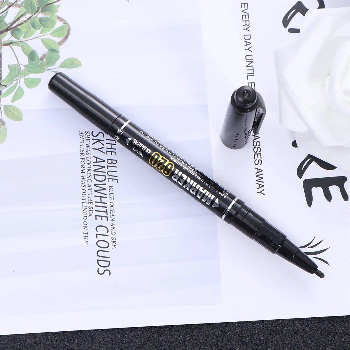 Portable Double-ended Marking Pen Marker with Black Ink & Plastic Clip 