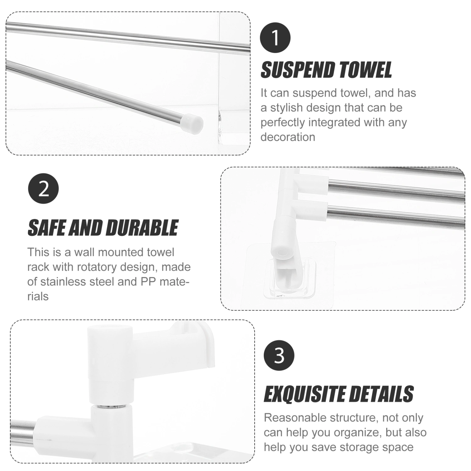 1 Set Stainless Steel Towel Rack Rotatable Bathroom Towel Hanger Punch-free Towel Rack