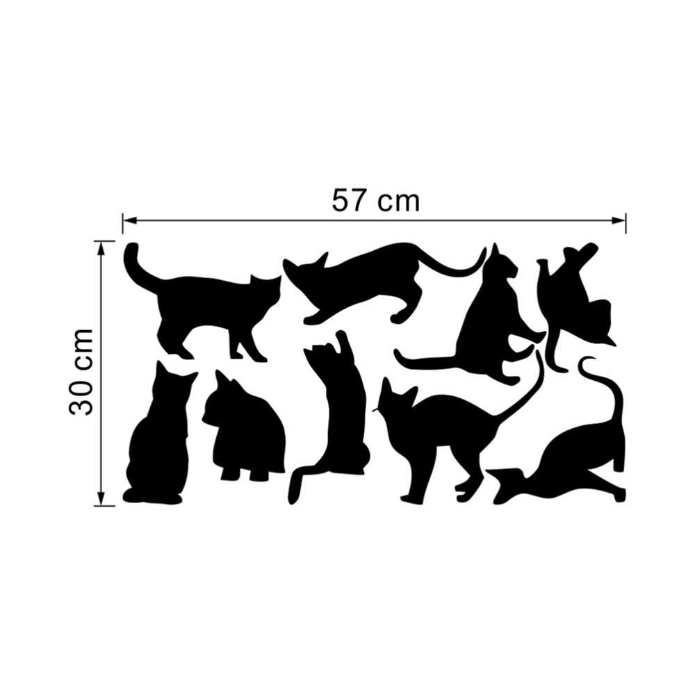 Removable PVC Cat Wall Stickers Assortment Art Murals Vinyl Wall Decals TV Background Home DIY Decor For Bedroom Living Room Bathroom 57 x 30 CM (Black)