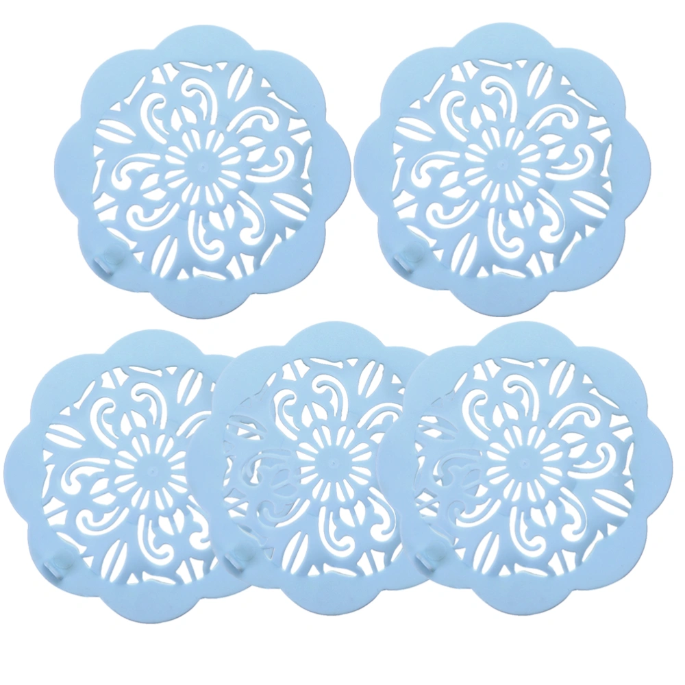 5pcs Flower Shaped Floor Drain Cover Anti-blocking Sink Drain Cover Sink Strainer Plug Strainer Covering Pad for Home Kitchen (Blue)