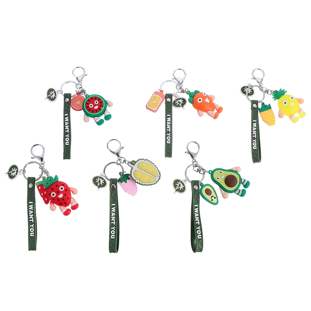 6 Pcs Adorable Bag Keys Decorative Fruit PVC Hanging Pendants Key Chains