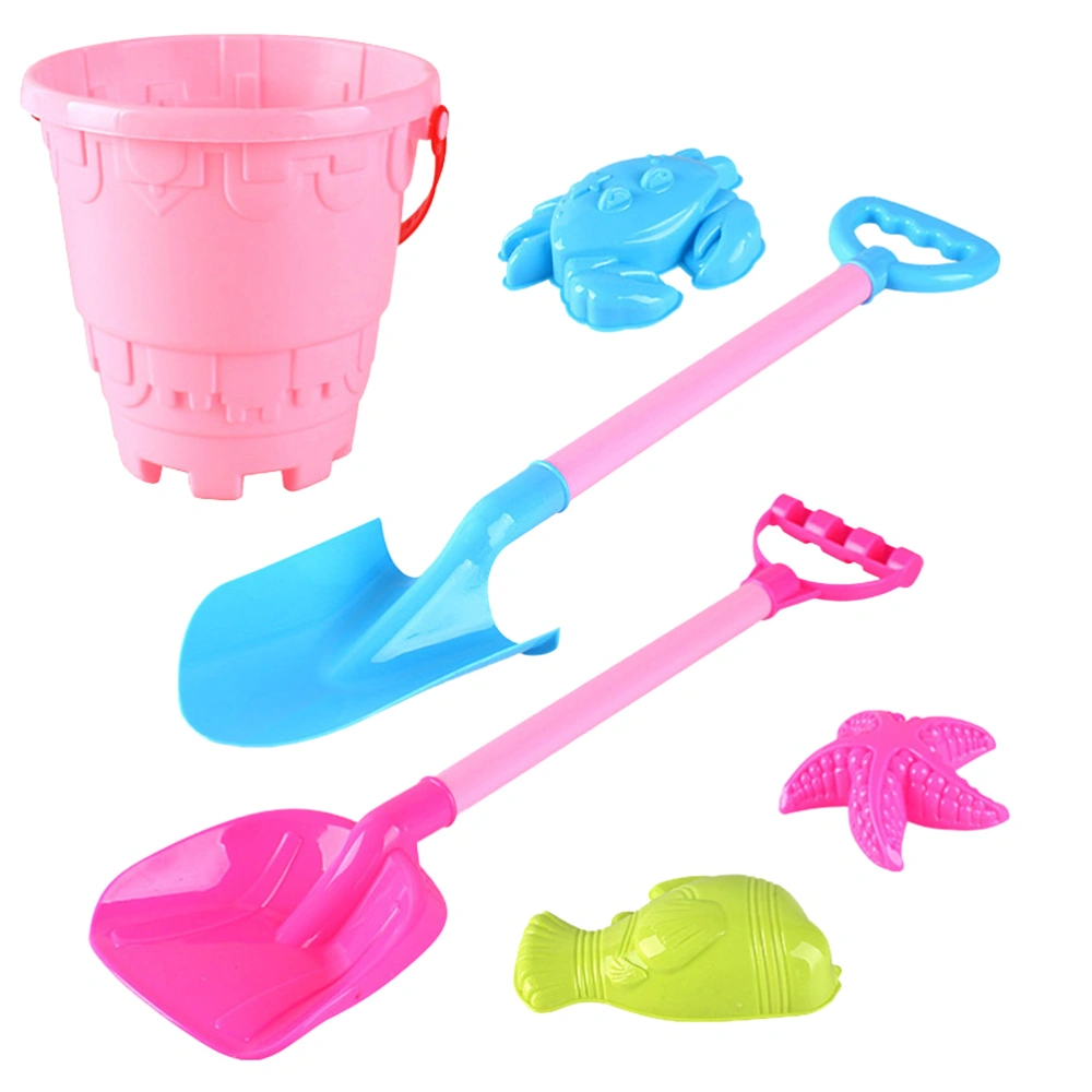 6pcs Beach Toys Set Plastic Play Sand Bucket Shovel Toy Set for Toddlers Kid Children (Random Color)