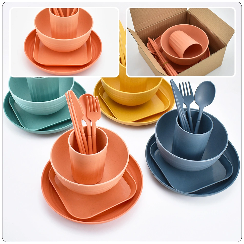 1 Set of Wheat Straw Dinnerware Set Party Dinnerware Kit Bowl Dish Cup Spoon Chopstick