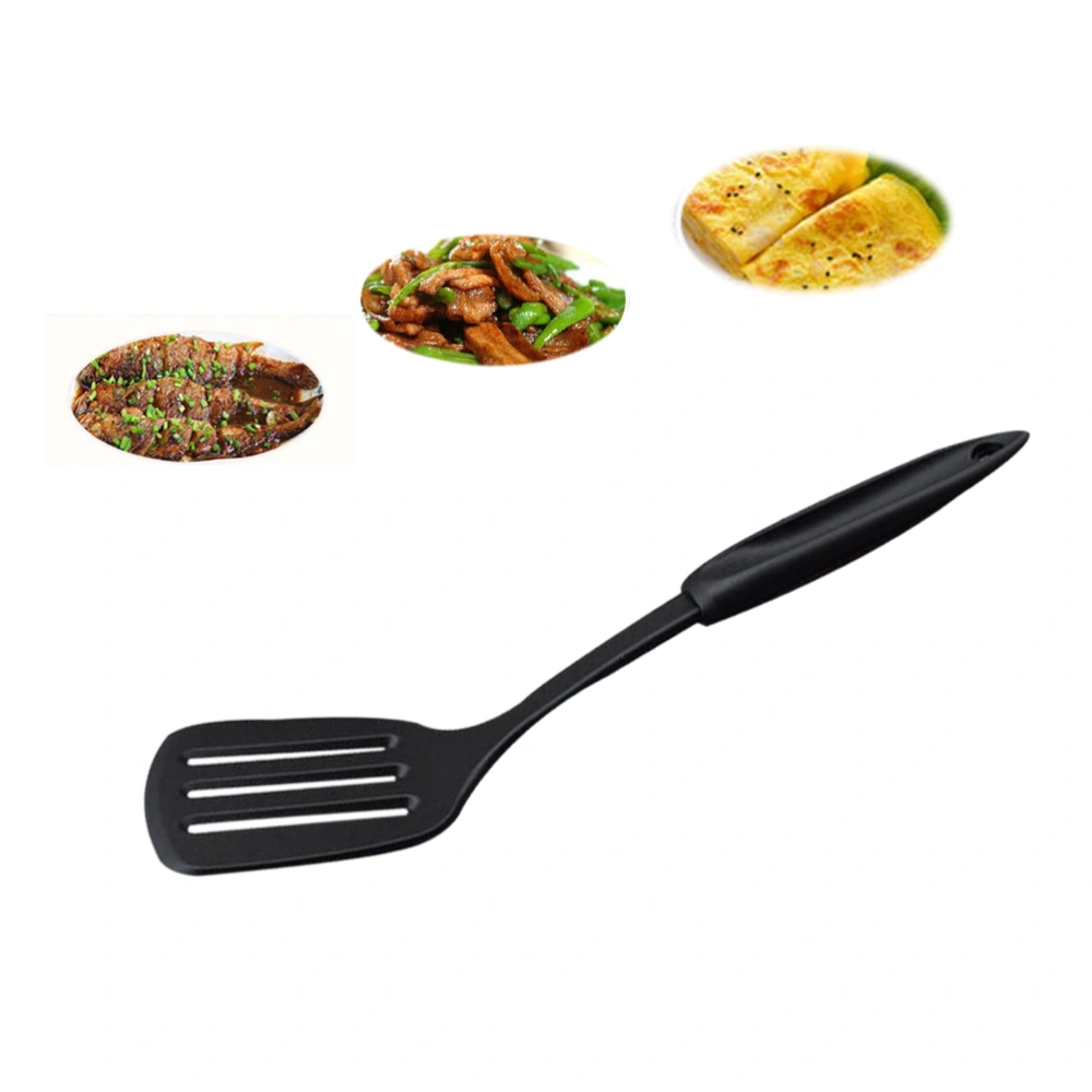 Plastic Slotted Turner Non-Stick Heat-Resistant Kitchen Utensil with Vacuum Ergonomic Handle for Home Kitchen - Black