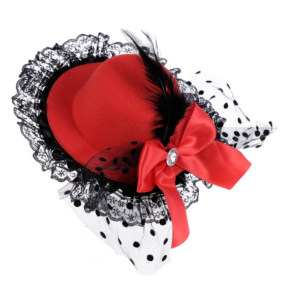 Gauze Homburg Hairpins Bowknot Hair Clip Party Headwear Performance Headdress for Kids Girls Red