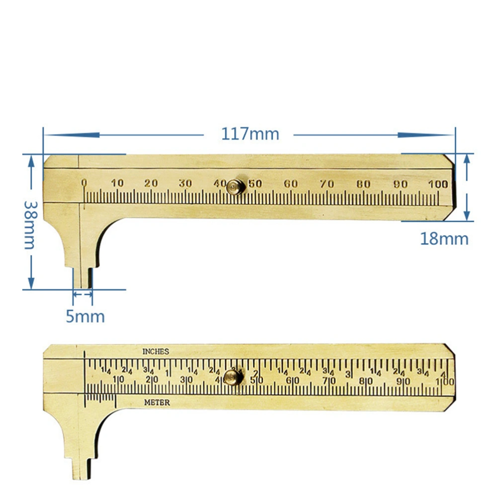 100m Antique Vernier Caliper Copper Vernier Gauge Caliper Scale Mini Brass Sliding Pocket Caliper(Golden)