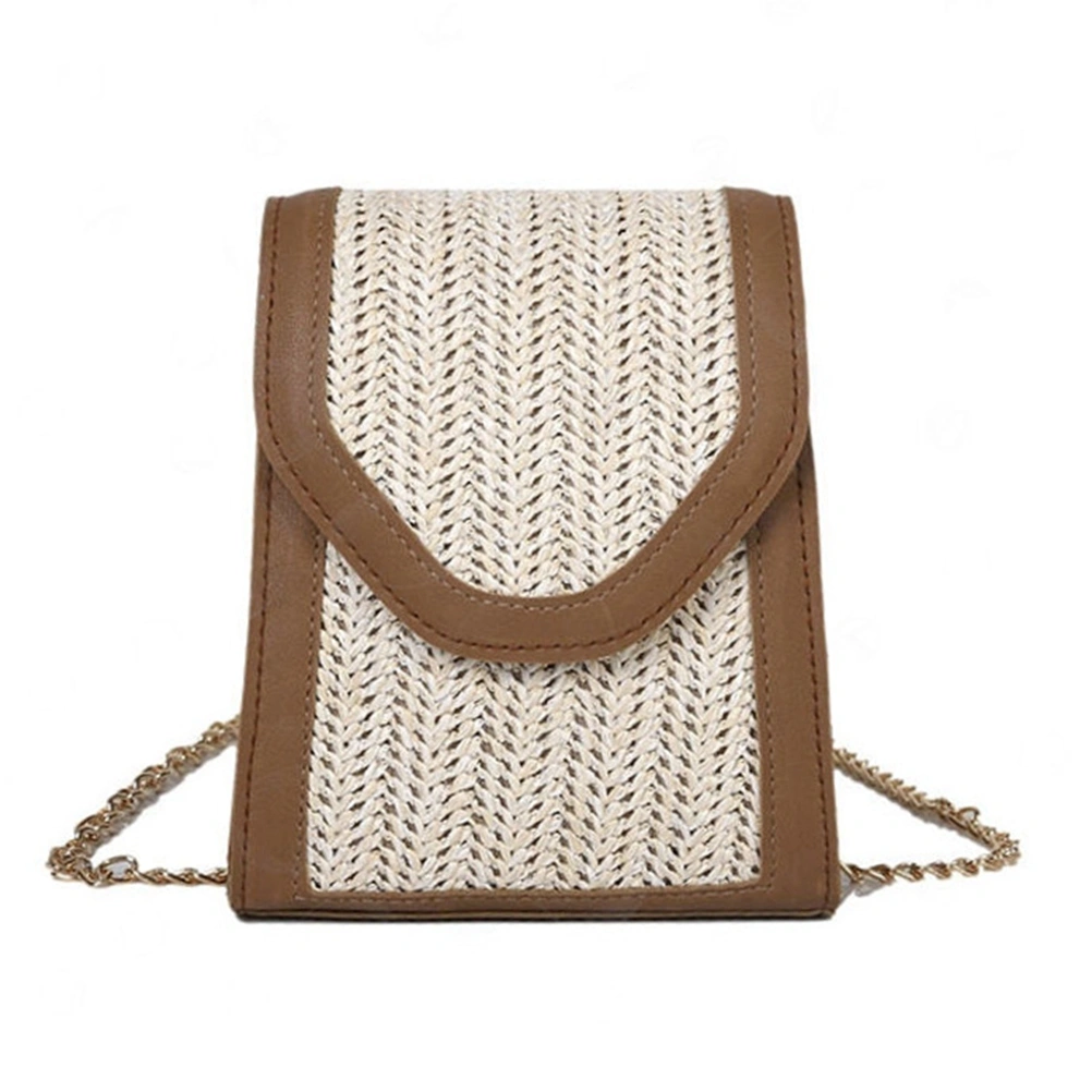 Summer Straw Bag Mini Shoulder Bag Storage Bag for Woman Female Lady (Brown)