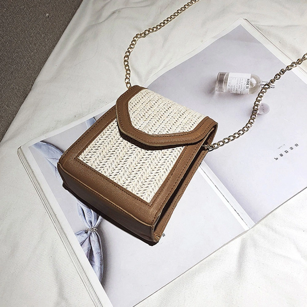 Summer Straw Bag Mini Shoulder Bag Storage Bag for Woman Female Lady (Brown)
