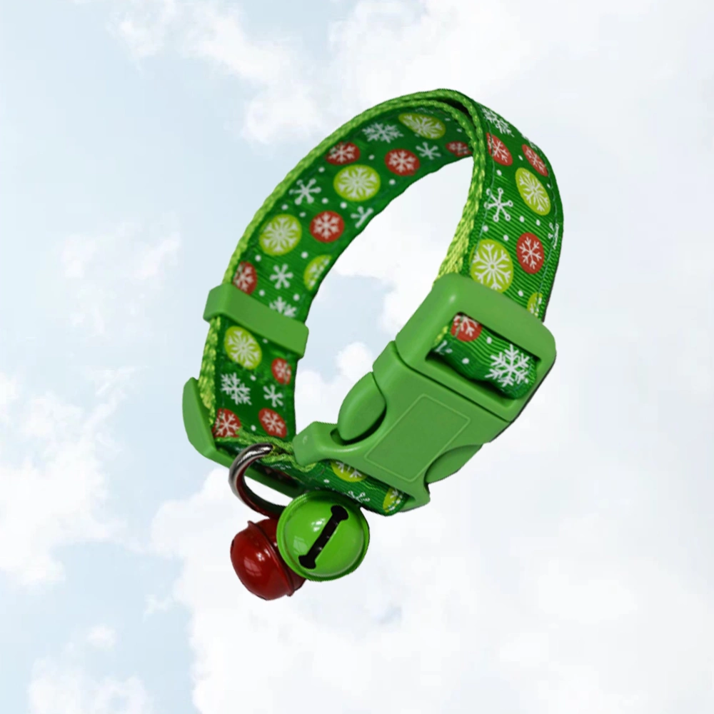 1pc Pet Bell Collar Christmas Style Dog Collar Festive Pet Supplies for Pet Dogs Puppy Green Snowflake Size 30-47CM