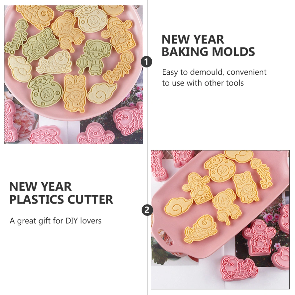 8 Pcs New Year Baking Molds DIY Cookie Mold Lovely 3D Biscuits Plastics Molds