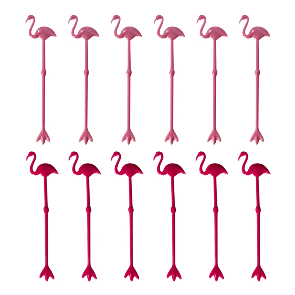 12pcs Flamingo Design Stirring Rod Drink Muddler Disposable Beverage Stirrer Plastic Swizzle Sticks Blender Hawaiian Party Mixing Stick (Pink, Rosy, 6pcs for Each Color)