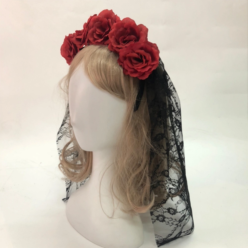 Halloween Veil Headband Romantic Rose Veil Headband Cosplay Party Headpiece