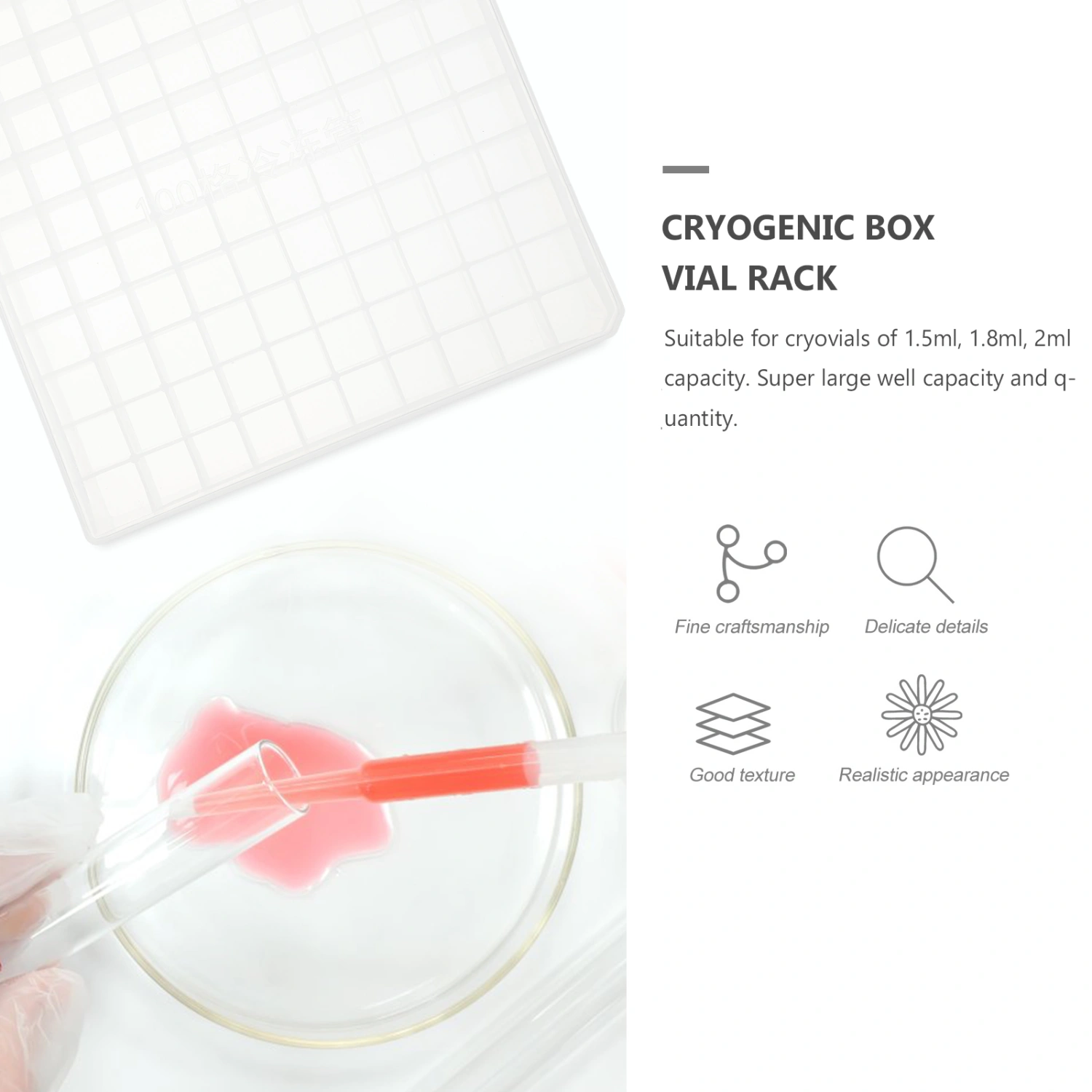 Microcentrifuge Tube Box Plastic Freezing Test Tubes Box Polycarbonate Tube Box (100 Well)