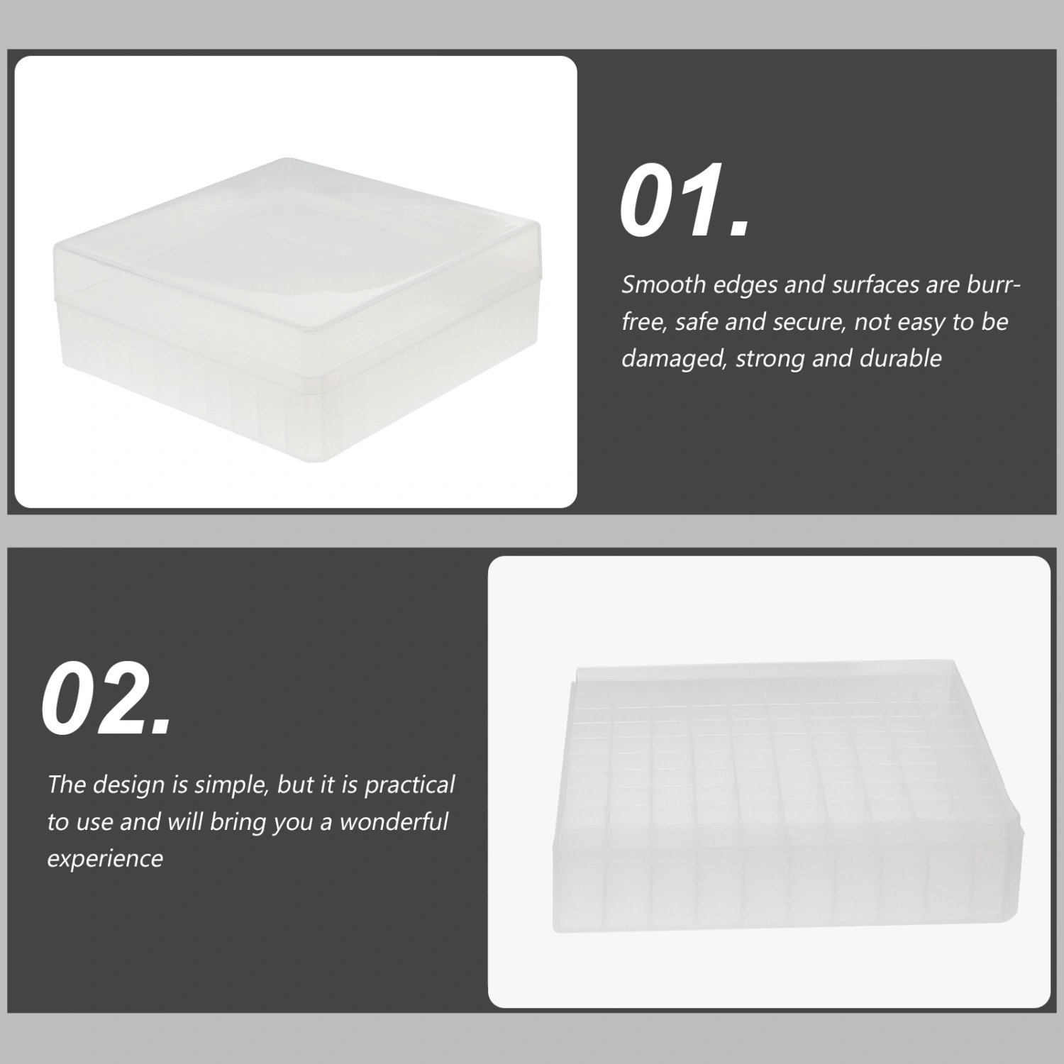 Microcentrifuge Tube Box Plastic Freezing Test Tubes Box Polycarbonate Tube Box (100 Well)