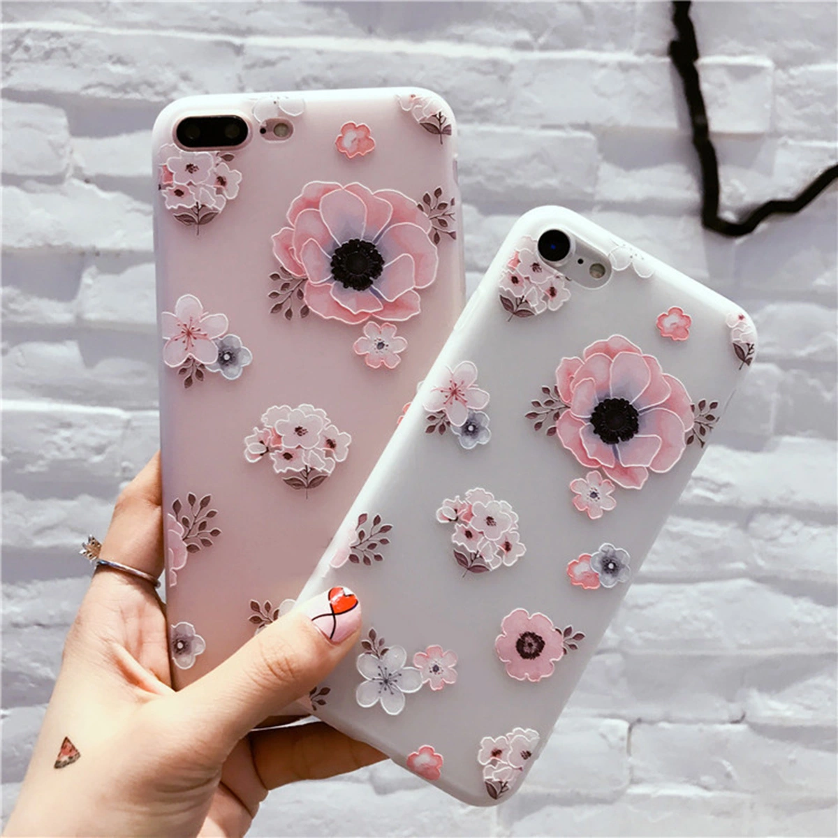 Phone Case for iPhone7 Plus iPhone 8 Plus Fashion Flexible TPU Slim Fit Flora Cover Protect against Accidental Drop (White)