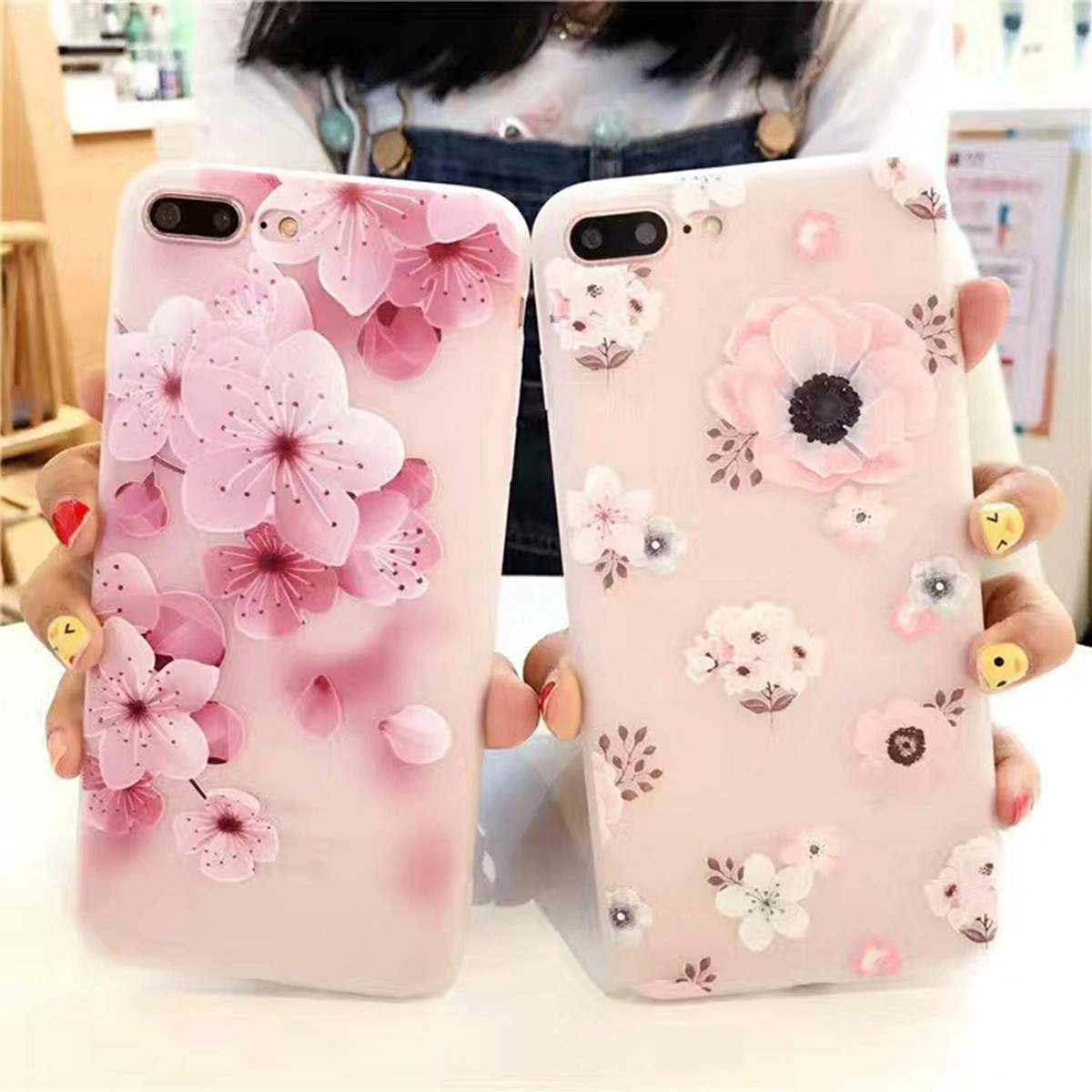 Phone Case for iPhone7 Plus iPhone 8 Plus Fashion Flexible TPU Slim Fit Flora Cover Protect against Accidental Drop (White)