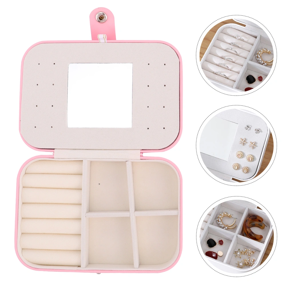 Portable Jewelry Storage Box Earrings Rings Case Organizer Jewelry Case Display Case for Women Girls with Inner Mirror (Pink)