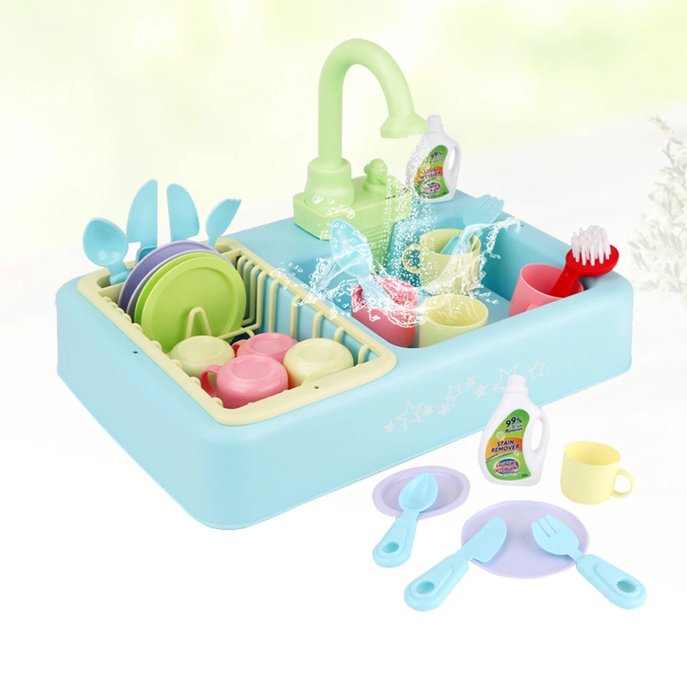 Children Wash-up Kitchen Sink Kids Plastic Play House Pretend Plastic Electric Circulation Water Dishwasher Machine Playing Toy Sets without Battery (Random Color)