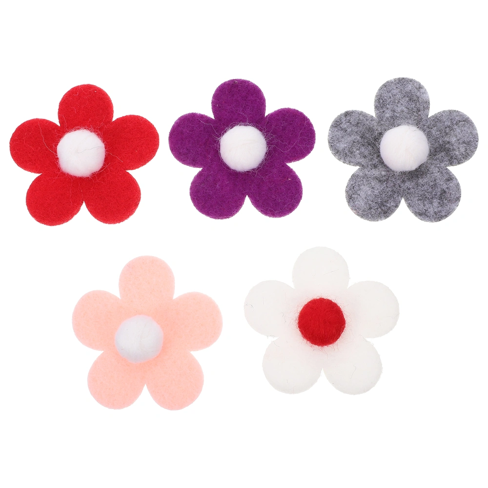 5pcs Wool Felt Flower Design Ornaments Felt Poke Flower Ornaments Flower Decor