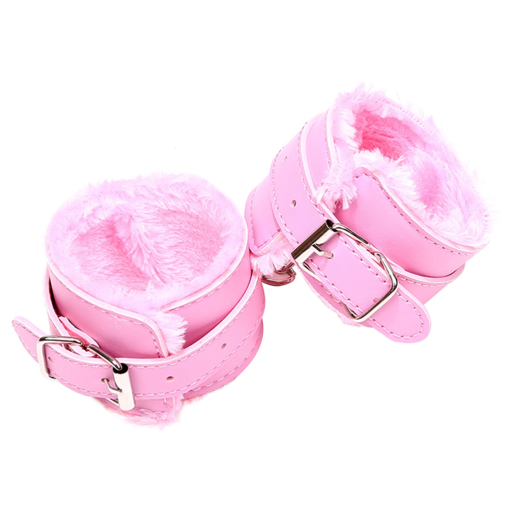 Adjustable PU Leather Plush Sex Handcuffs Sex Restraining Toy Adult Bondage Pleasure Toy (Pink)