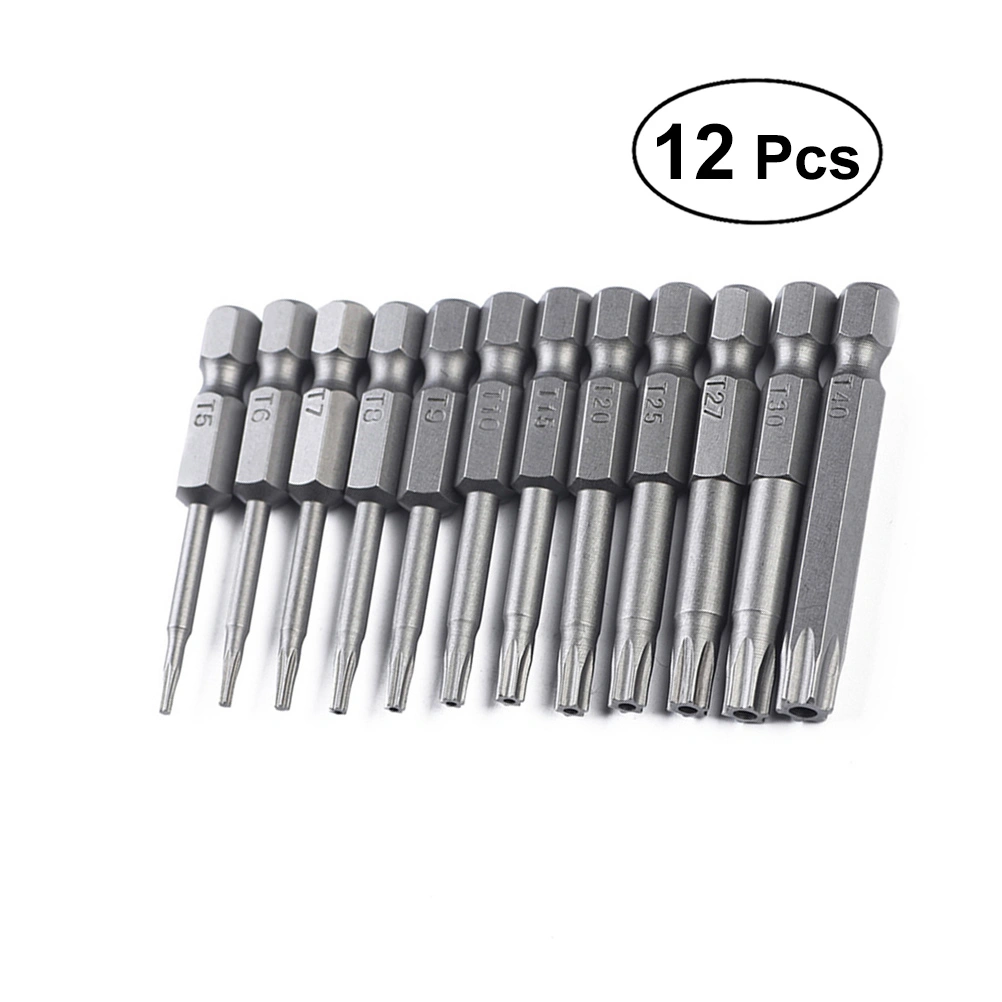 12 Pcs 1/4 Inch Hex T5-T40 Torx Head Screw Driver Bit Magnetic Steel Torx Head Screwdriver Drill Set Bits