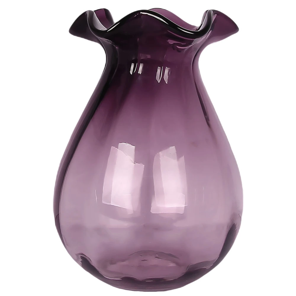 1Pc Pastoral Style Glass Vase Water Container Table Vase for Hydroponic Plants Lotus Leaf Mouth Vase Ornament (Violet)