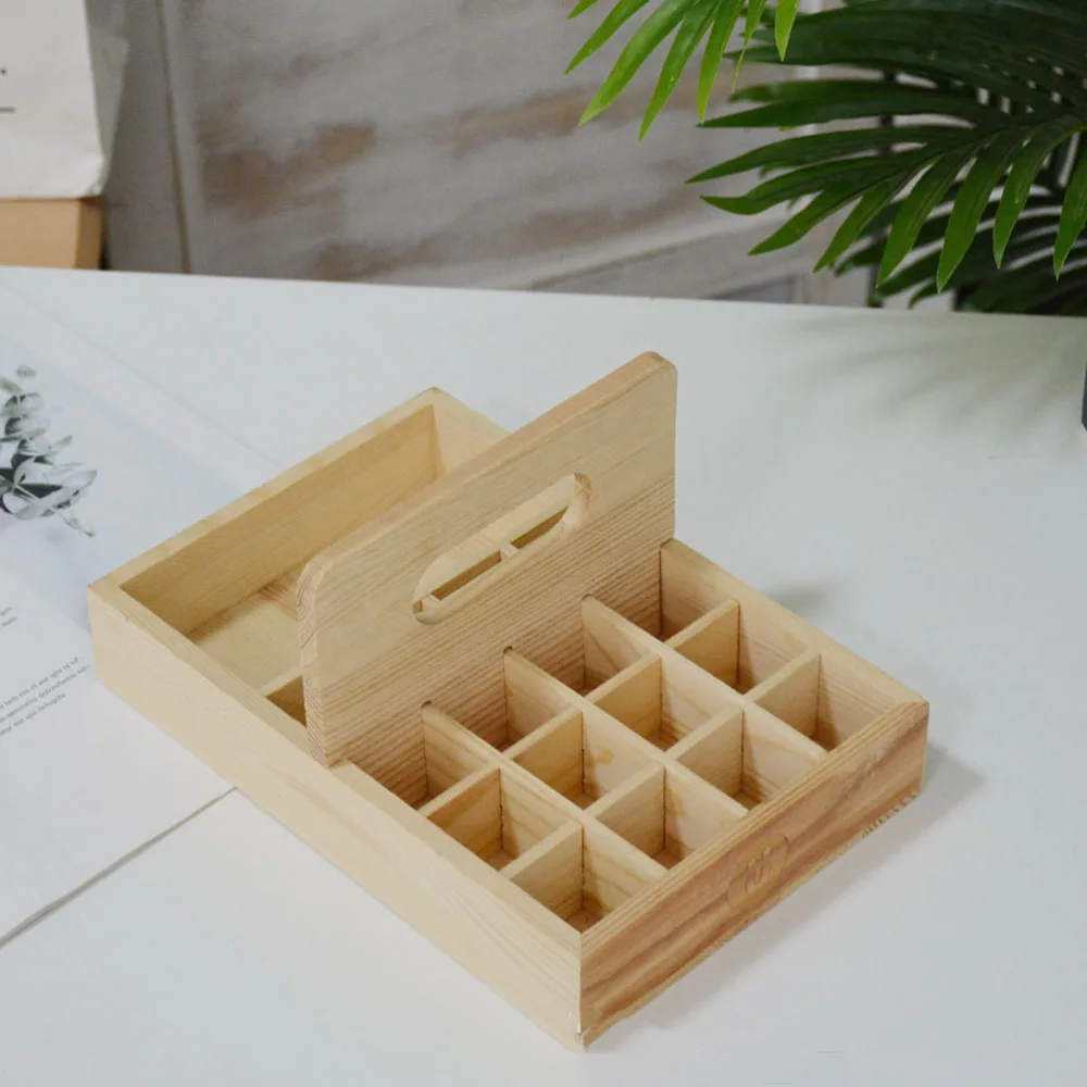 1Pc Multi-grid Wooden Essential oil Storage Basket Delicate Hand-held Box